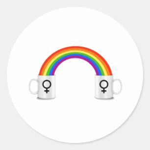 Lesbian Rainbow Coffee Date Classic Round Sticker