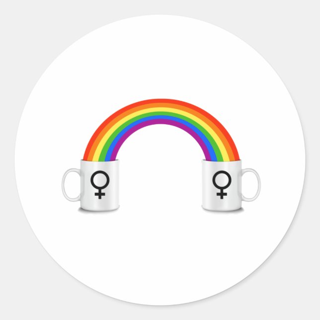 Lesbian Rainbow Coffee Date Classic Round Sticker (Front)