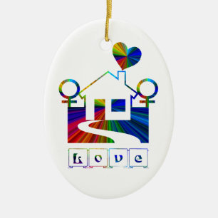 Lesbian rainbow home-with Proverb Ceramic Ornament