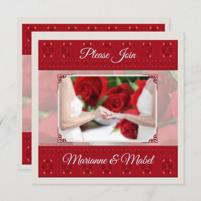 Lesbian Red Roses Wedding Civil Union Invitation (Front/Back)