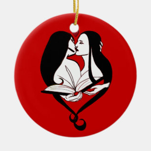 Lesbian Romance Red & White Ceramic Ornament