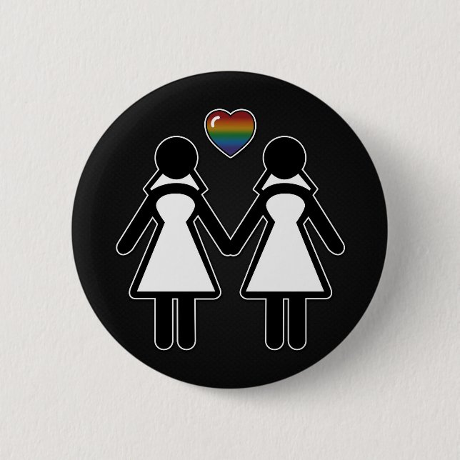 Lesbian Silhouette Brides with Rainbow Heart 2 Inch Round Button (Front)