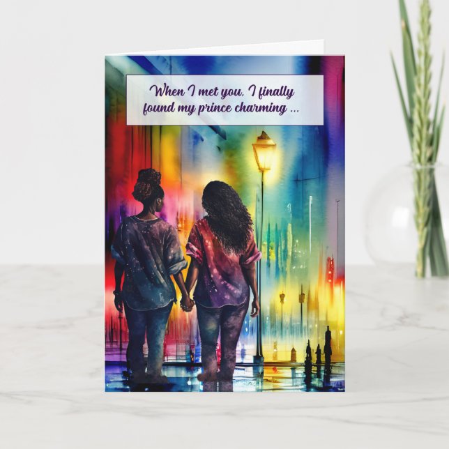 Lesbian Spouse Anniversary African American Card (Front)