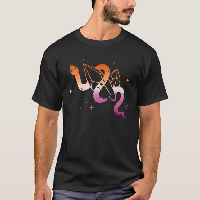 Lesbian Subtle LGBT LGBTQ Snake Moon Phase Crystal T-Shirt (Front)