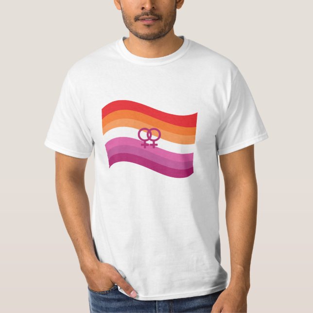 Lesbian Sunset Love Pride Wavy Flag T-Shirt (Front)