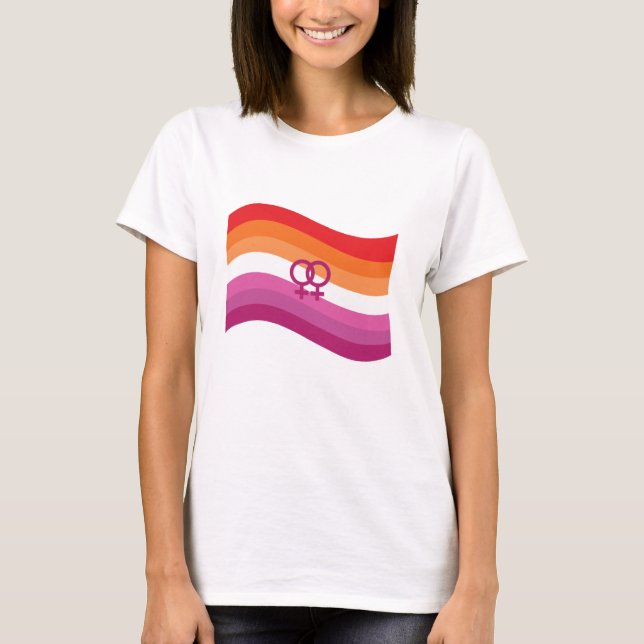 Lesbian Sunset Love Pride Wavy Flag T-Shirt (Front)