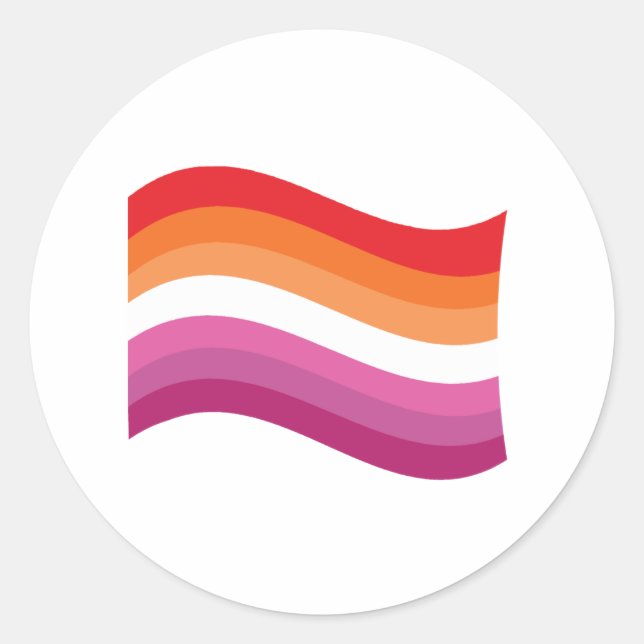 Lesbian Sunset Pride Wavy Flag Classic Round Sticker (Front)