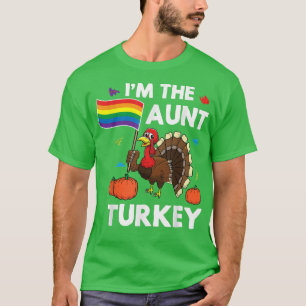 Lesbian Thanksgiving Gay Aunt Rainbow Pride Flag T T-Shirt