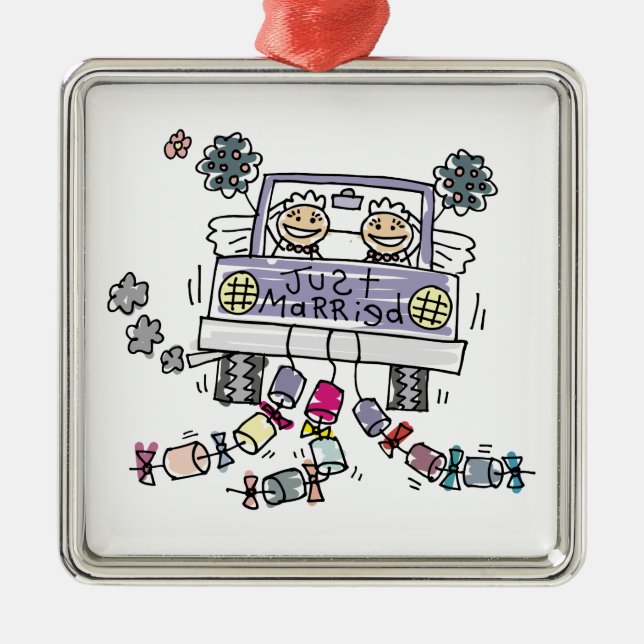Lesbian Wedding Brides Metal Ornament (Front)