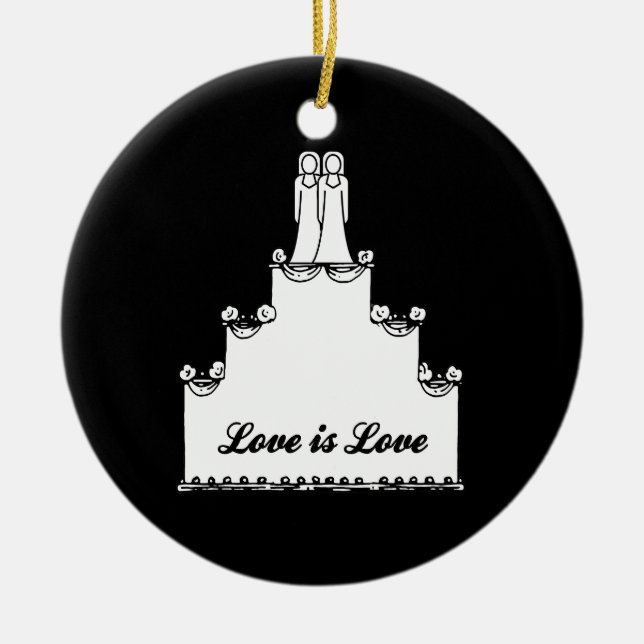 LESBIAN WEDDING CAKE LOVE CERAMIC ORNAMENT (Front)