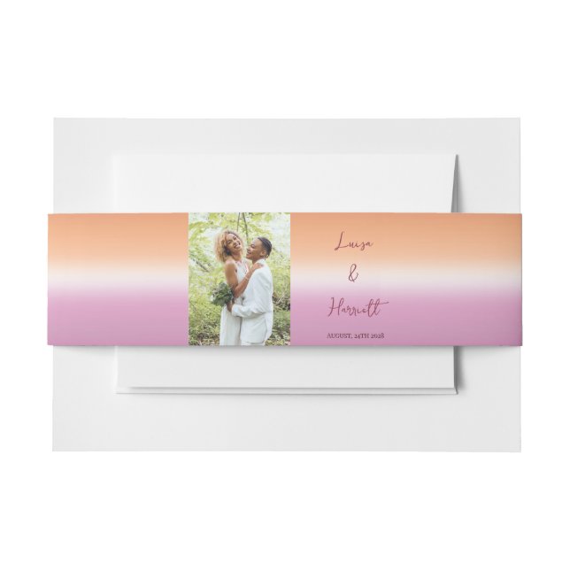 Lesbian Wedding Photo Pride Flag Gradient Invitation Belly Band (Front Example)