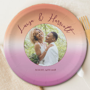 Lesbian Wedding Photo Pride Flag Gradient Party Paper Plate