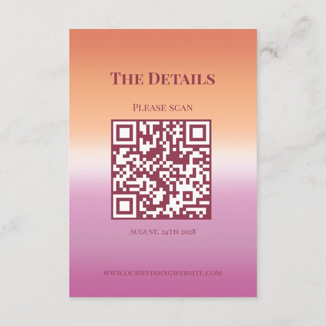 Lesbian Wedding Photo Pride Flag Gradient QR Code Enclosure Card (Back)