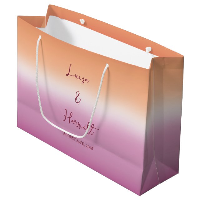Lesbian Wedding Pride Flag Gradient Large Gift Bag (Front Angled)