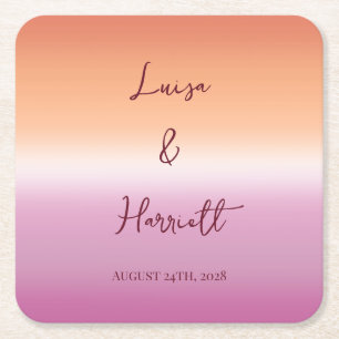 Lesbian Wedding Pride Flag Gradient Party Square Paper Coaster
