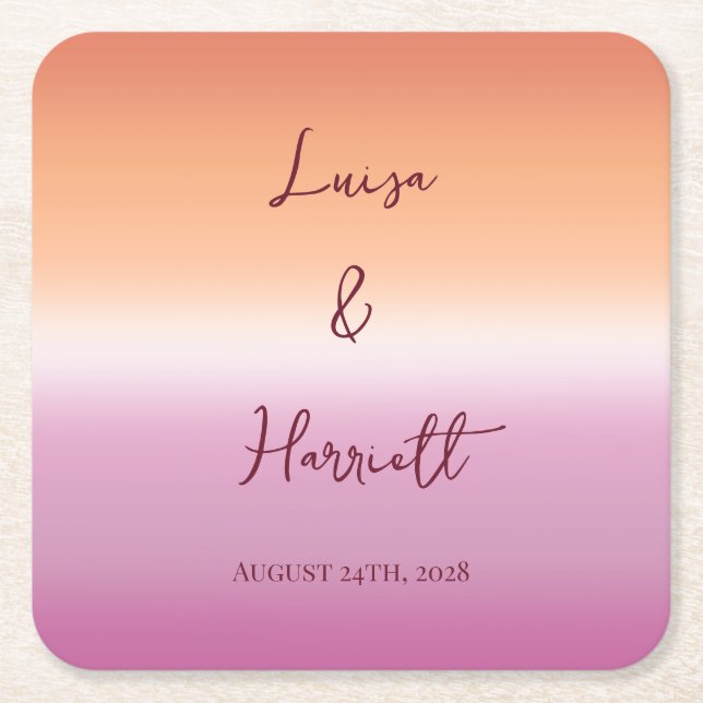 Lesbian Wedding Pride Flag Gradient Party Square Paper Coaster (Front)