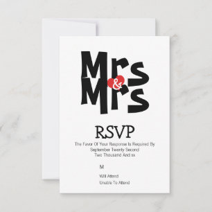 Lesbian Wedding RSVP Bold Mrs and Mrs Personalized