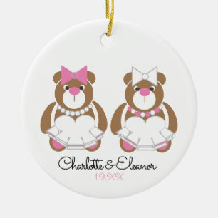 Lesbian Wedding Teddy Bear Brides Ceramic Ornament