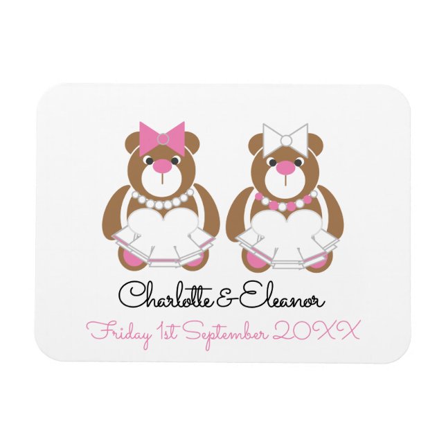 Lesbian Wedding Teddy Bear Brides gift or favour Magnet (Horizontal)