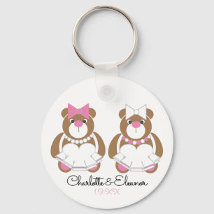 Lesbian Wedding Teddy Bear Brides Keychain