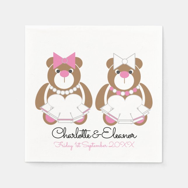 Lesbian Wedding Teddy Bear Brides Napkin (Front)