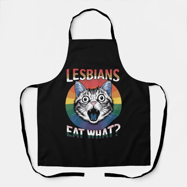 Lesbians Eat What Cat Humour LGBTQ Pride Flag  Apron (Front)