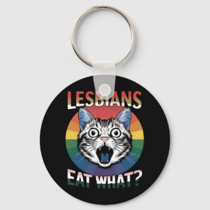 Lesbians Eat What Cat Humour LGBTQ Pride Flag Keychain