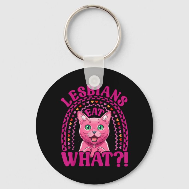 Lesbians Eat What Funny Shocked Korat Cat Pride Keychain (Front)