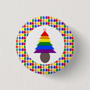 Lesbians Rainbow Christmas Tree and Presents 1 Inch Round Button