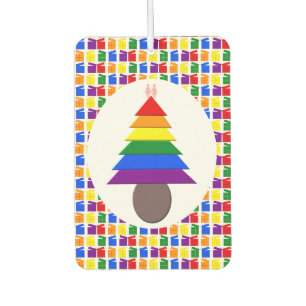 Lesbians Rainbow Christmas Tree and Presents Air Freshener