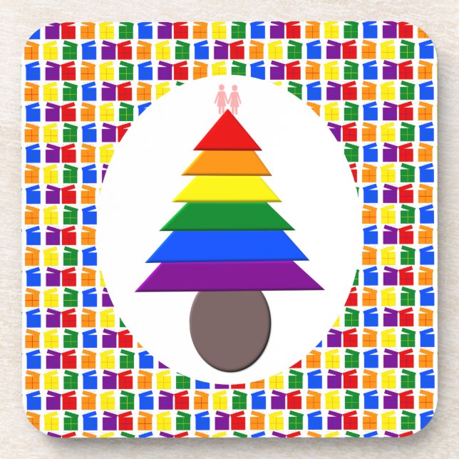 Lesbians Rainbow Christmas Tree and Presents Coaster (Front)