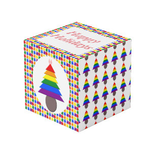 Lesbians Rainbow Christmas Tree and Presents Cube