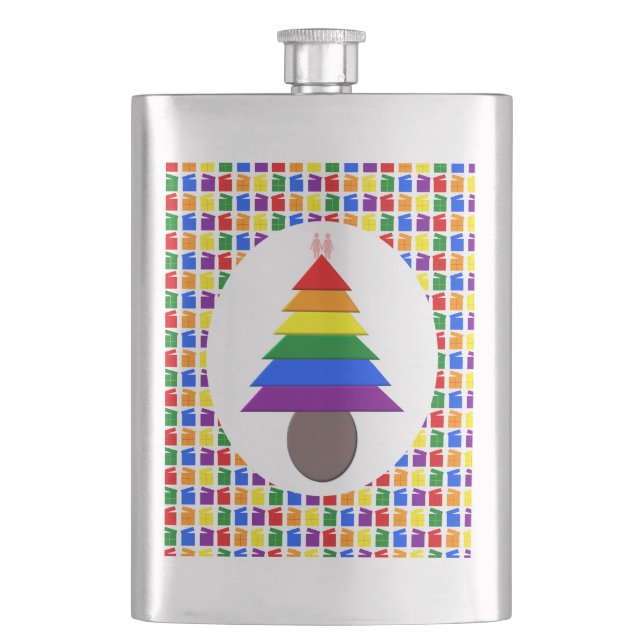 Lesbians Rainbow Christmas Tree and Presents Hip Flask (Front)