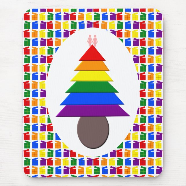 Lesbians Rainbow Christmas Tree and Presents Mouse Pad (Front)
