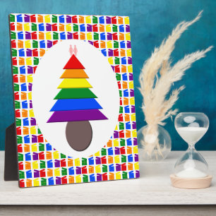 Lesbians Rainbow Christmas Tree and Presents Plaque