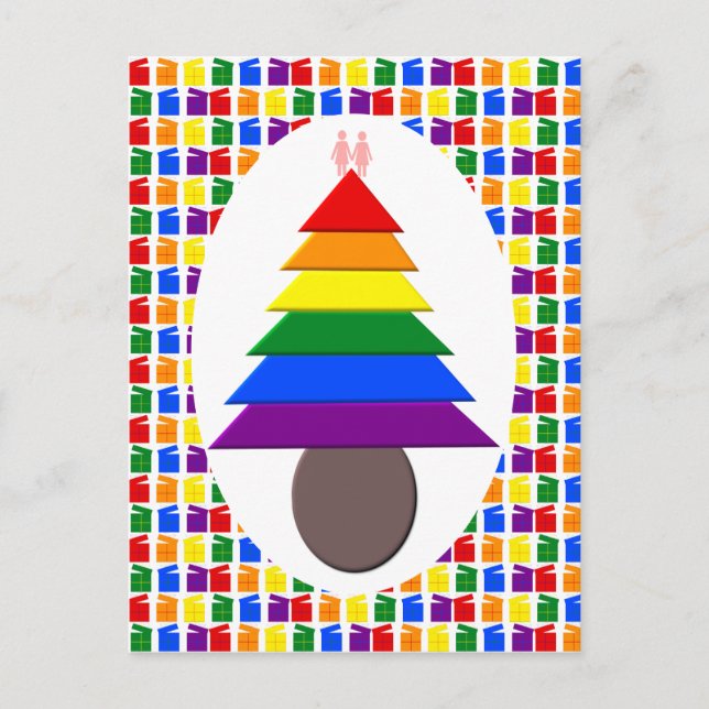 Lesbians Rainbow Christmas Tree and Presents Postcard (Front)