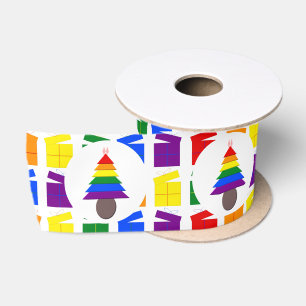 Lesbians Rainbow Christmas Tree and Presents Satin Ribbon