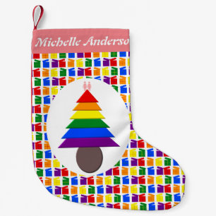 Lesbians Rainbow Christmas Tree and Presents Small Christmas Stocking