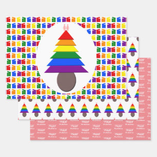 Lesbians Rainbow Christmas Tree and Presents Wrapping Paper Sheet