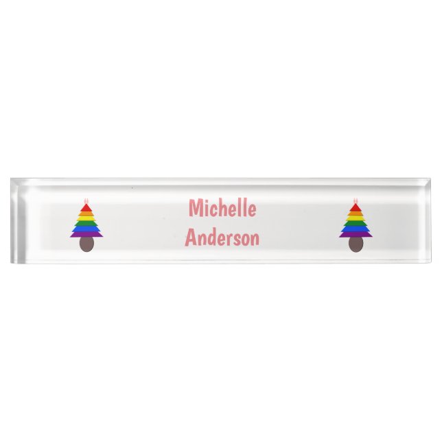 Lesbians Rainbow Christmas Tree Custom Nameplate (Front)