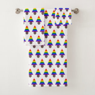Lesbians Rainbow Christmas Tree Patterned Bath Towel Set