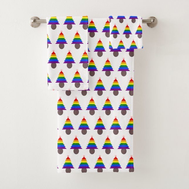Lesbians Rainbow Christmas Tree Patterned Bath Towel Set (Insitu)