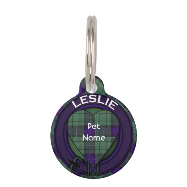 Leslie clan Plaid Scottish tartan Pet Tag (Front)