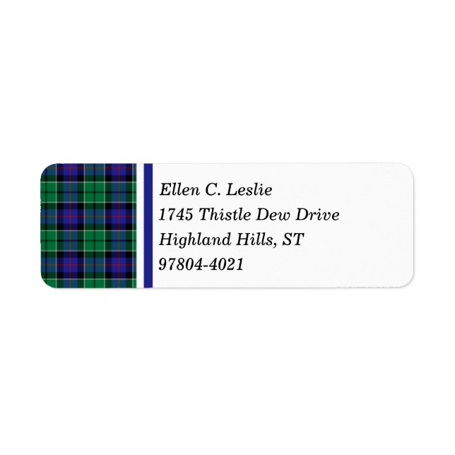 Leslie Clan Royal Blue and Green Scottish Tartan (Front)