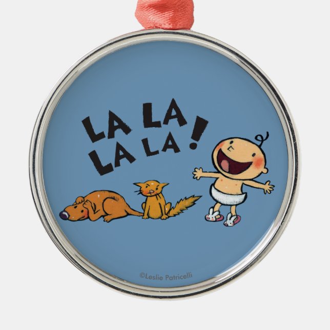Leslie Patricelli Singing Baby with Bunny Slippers Metal Ornament (Front)