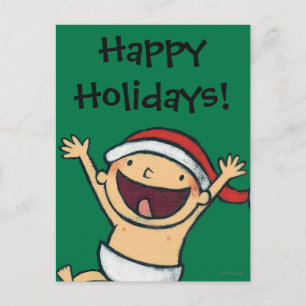 Leslie Patricelli's Baby Dancing In Santa Hat Holiday Postcard