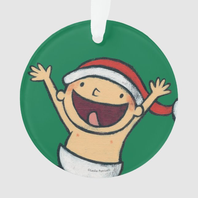 Leslie Patricelli's Baby Dancing In Santa Hat Ornament (Front)