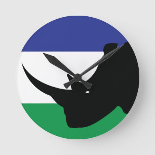 Lesotho Black rhino Basotho National Animal Flag Round Clock