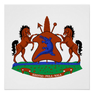 Lesotho coat arms flag country symbol heraldry emb poster