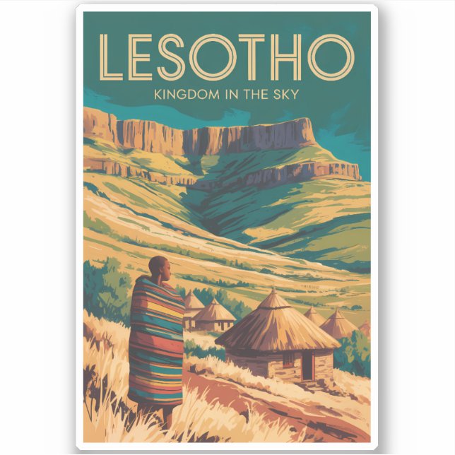 Lesotho Drakensberg Illustration Travel Art Retro (Front)